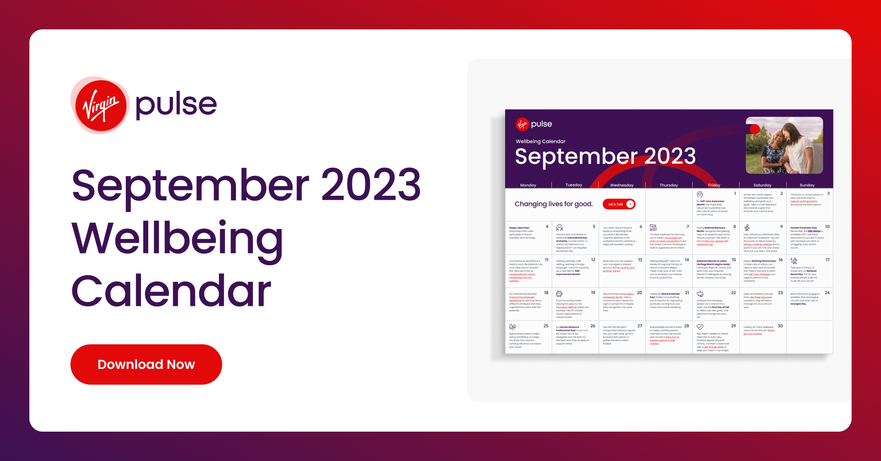 September 2023 Mental Wellbeing Calendar Virgin Pulse